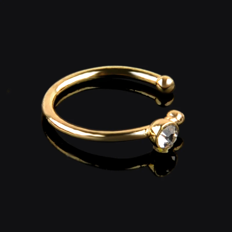 1PC Small Thin Silver Gold Size Ajustable Single Crystal Circular Nose Hoop Ring Body Jewelry For Women Girls