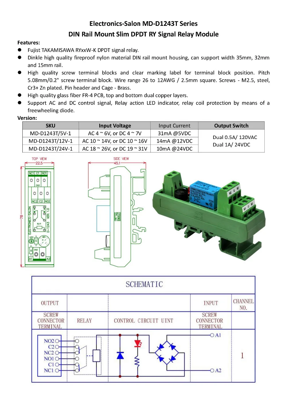 Домашняя електроника салон AC/В DC 24 V Slim DIN Rail Mount двухполюсное двухпозиционное