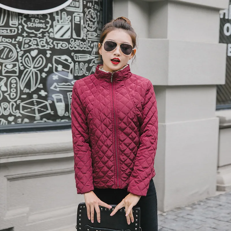 Spring 2019 New Parkas Basic Jackets Female Women Winter Plus Velvet Coats Cotton Winter Jacket Womens Outwear Coat Solid Color