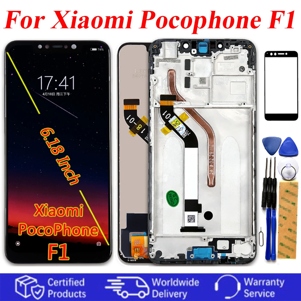 

6.18" LCD Display Touch Screen For Xiaomi Pocophone F1 100% Tested Digitizer Frame Assembly For Xiaomi Pocophone F1 LCD