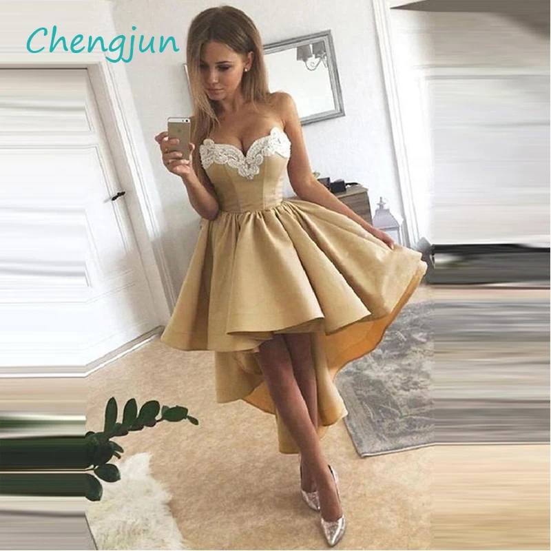 

Chengjun Sweetheart Lace Beaded Satin Champagne Short Evening Dresses