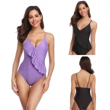 Women Solid Backless Swimsuit Push Up Padded Ruffle Bikini Swimwear Bathing One Piece Swimsuit Monokini Beachwear new sexy luxury lady one piece beach swimsuit swimwear bathing monokini push up padded beachwear summer