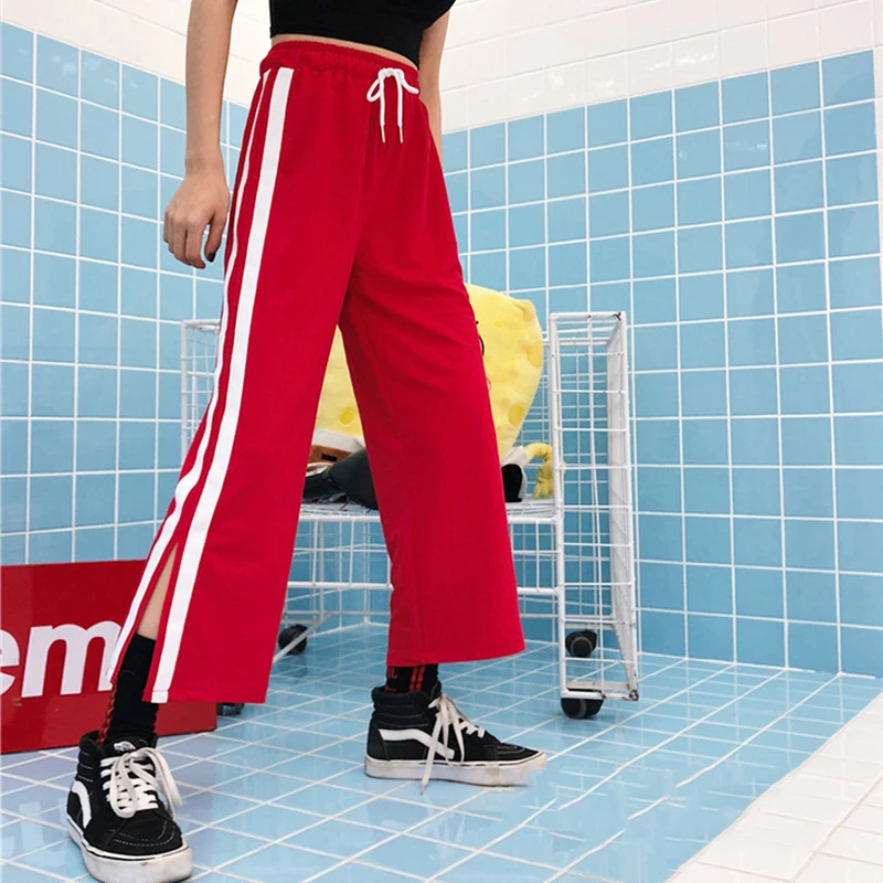 

Casual pants female summer 2018 new hip hop straight wide leg sports pants strange taste girl raw hiphop pants