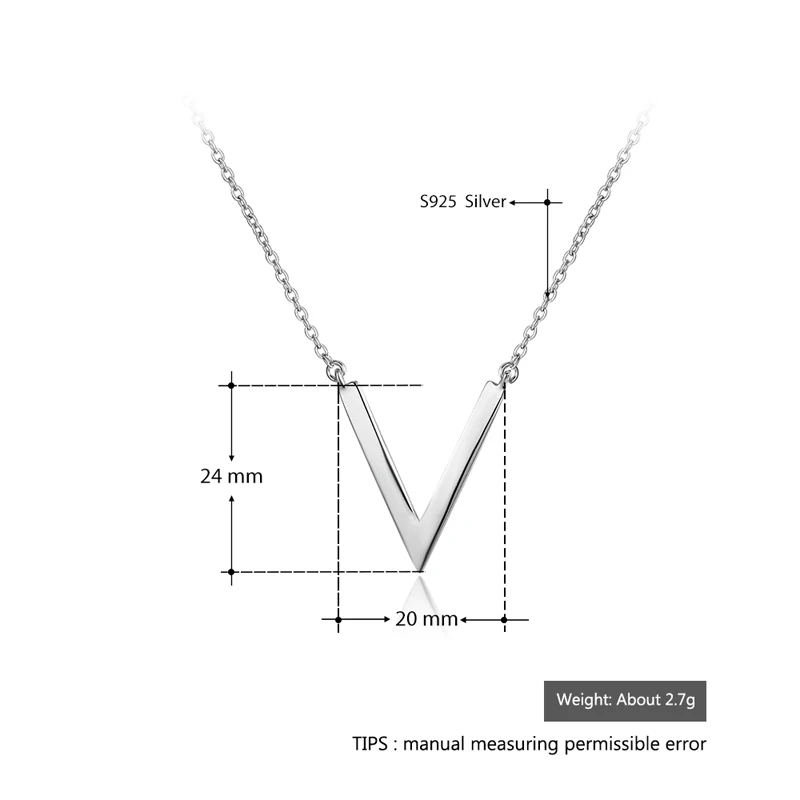 925 пробы Серебряное корейское модное простое ювелирное женское ожерелье с подвеской в виде буквы V подарок для влюбленных