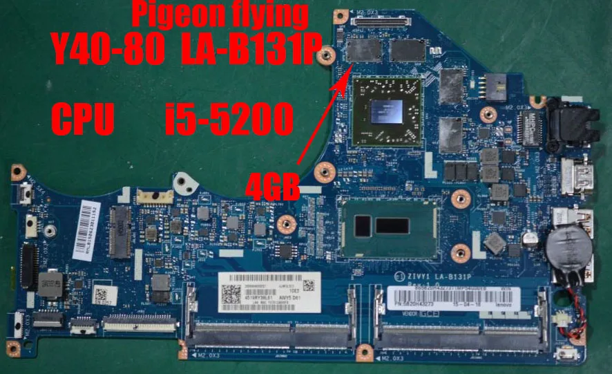  LA-B131P for lenovo Y40-80 laptop motherboard DDR3 I5-5200U GPU 4GB FRU 5B20H43280 5B20H43279 5B20H