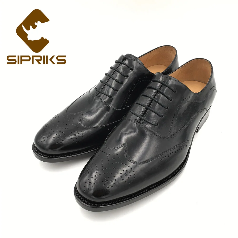 

Sipriks Mens Calf Leather Brogue Dress Shoes Imported Italian Shiny Leather Oxfords Luxury Boss Business Office Wedding Social