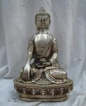 

8 Inch China silver carved Bhaisajyaguru Ming Dyuasty buddha Sculpture statue