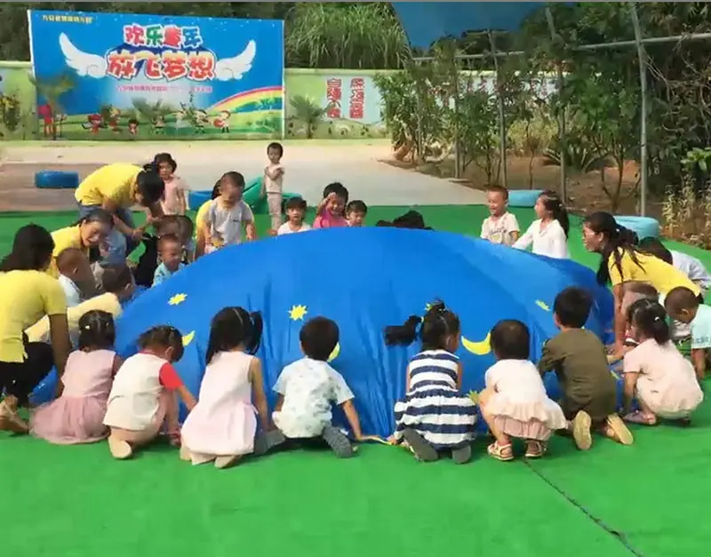 16 футов/5 метров большой парашют игрушки для детей, голубой цвет с звезды рисунок с Луной зонтик от дождя игрушка 16 ручки