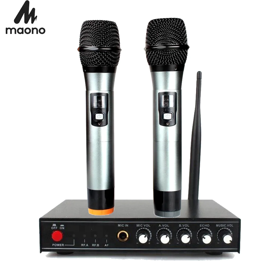 

MAONO AU-WHM10 Professional Digital Wireless Dual Channel Microphone UHF Karaoke Microfone Handheld Mikrofon PK K28 BM800