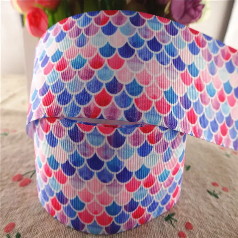 1 25mm 1-1/2 38mm 3 75mm 10 yards fish scale printed grosgrain ribbons DIY hair bows handmade materials