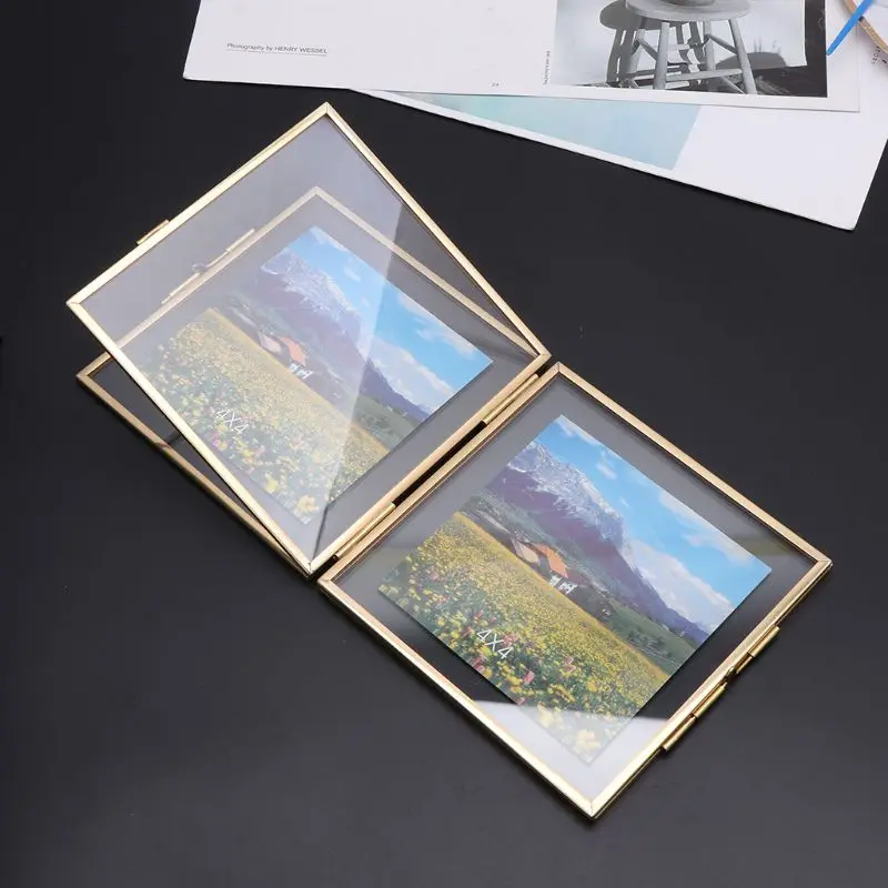 Nordic Ins Style Retro Metal Creative Double Folding Simple Glass Photo Frame Specimen Clip Picture Frame