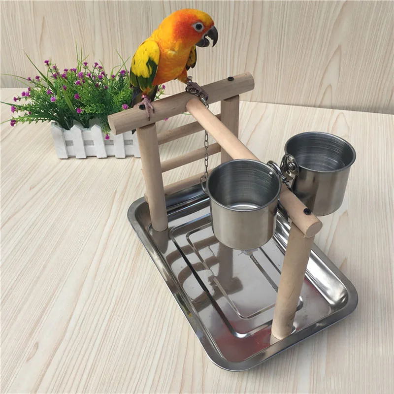 Портативный деревянный офисный стол клетка для попугая подставка держатель для подъема из нержавеющей стали миски для кормления чашки лоток игрушка для птиц для маленьких и средних