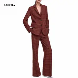 2019 женский клетчатый Блейзер Длинный блейзер топы брюки набор блейзеры и куртки костюм женский