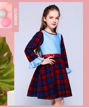 

Roimyal Wholesale Spring and autumn girls dress pure cotton splice plaid dress 2-11 years old children's party dress