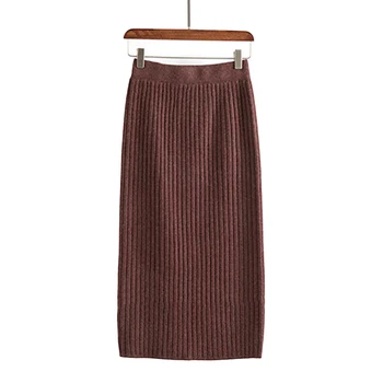 

2017 Autumn Winter Mid-Calf Sweater Skirts High Waist Women Skirts Fashion Slim Pencil Skirts Jupe Split Package Hip Knit Skirts