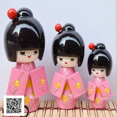 

New Cute Handmade Oriental Japanese Dark Red Kokeshi Girls Wooden Dolls 12cm
