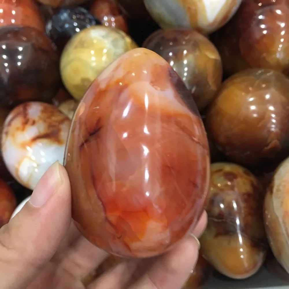 

Natural Red Carnelian Geode Crystal Quartz Agate Egg Polished Specimen Stone