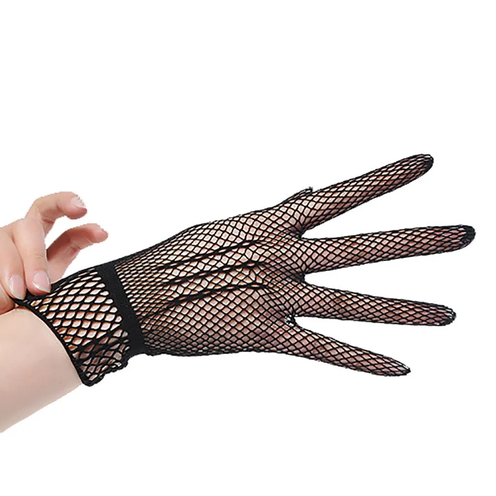 Женские летние перчатки с защитой от ультрафиолетовых лучей, танцевальный костюм, кружевные сетчатые перчатки, полный палец, сексуальные сетчатые варежки, черные, белые, Gants Femmec# YJ