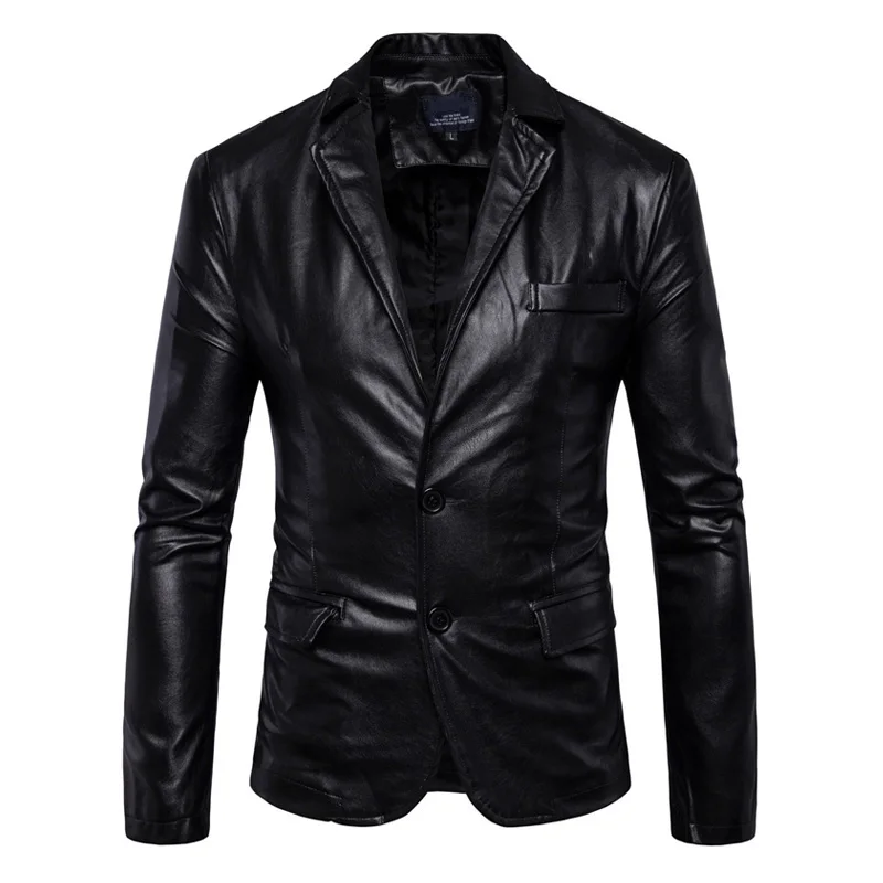 

New Mens Retro Motorcycle Jacket PU Leather Blazers Slim Fit Blazer Spring Autumn Leather Blazer Men Jackets Coats Size M-5XL