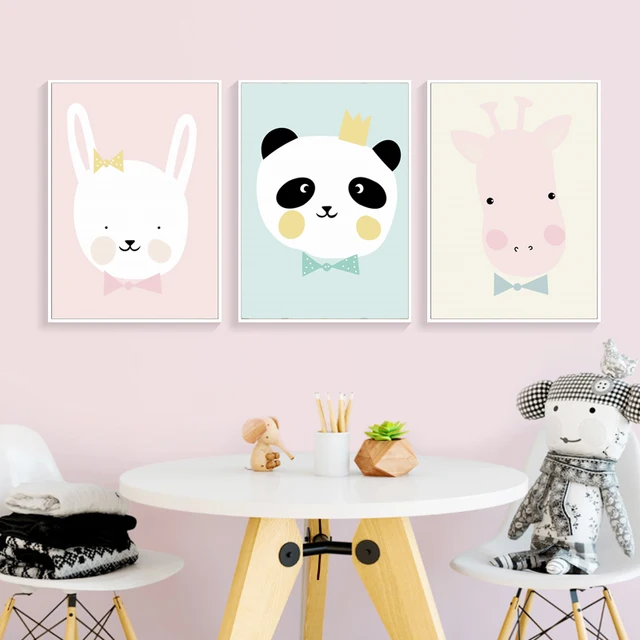 Canvas Painting Cute Fresh Kid Cartoon Animal Bunny Panda Canvas Painting Cute Fresh Kid Cartoon Animal Bunny Panda Ilration Print Poster Baby Room Nursery Art