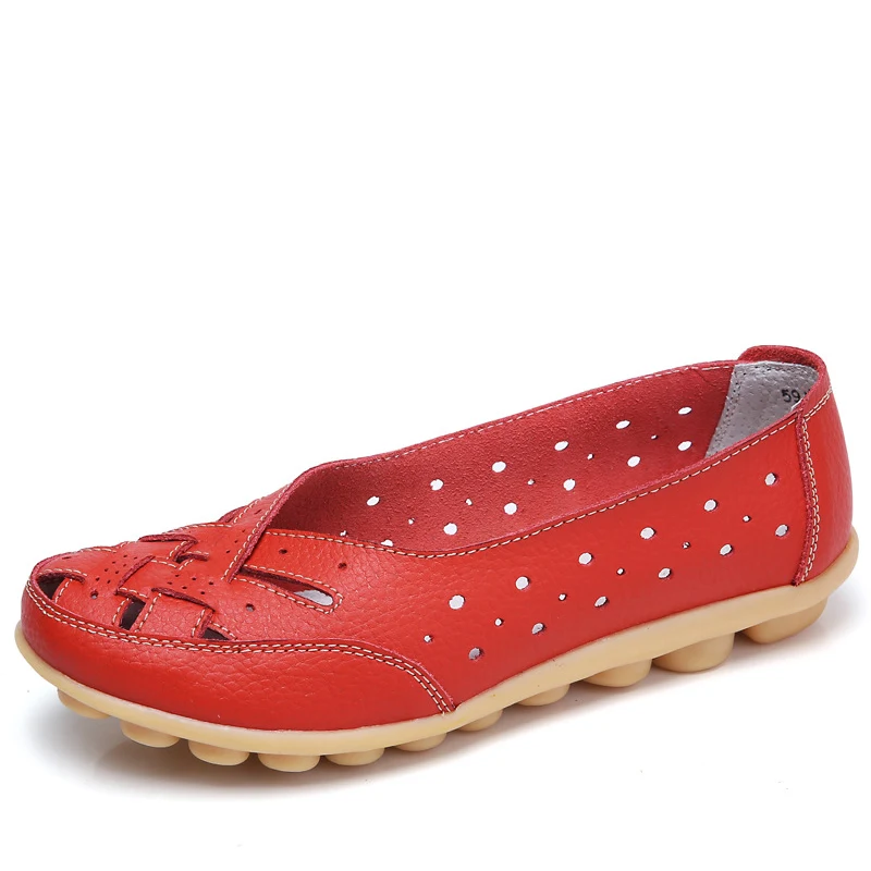 MCCKLE/женские лоферы из натуральной кожи; сезон весна-осень; нескользящая обувь на плоской подошве с вырезами; однотонные женские мокасины; повседневная обувь на плоской подошве без застежки - Цвет: Красный
