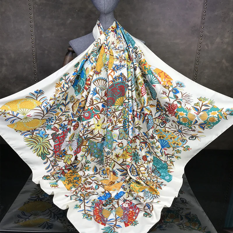 Женский модный Шелковый шарф с цветочным рисунком 130 квадратное украшение для шарфа головной убор подарок платок высокое качество шаль