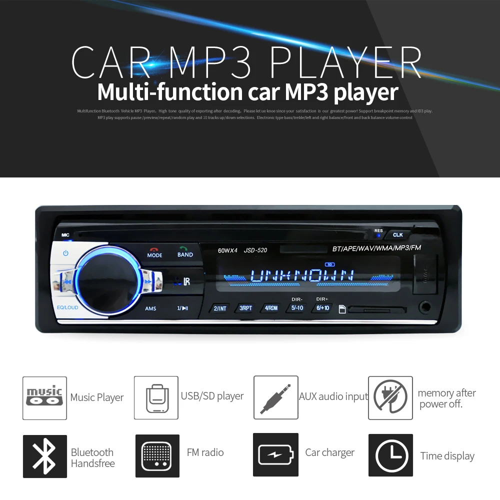 Bluetooth Car Stereo Audio In-Dash FM Aux Input Receiver SD USB MP3 Radio Player