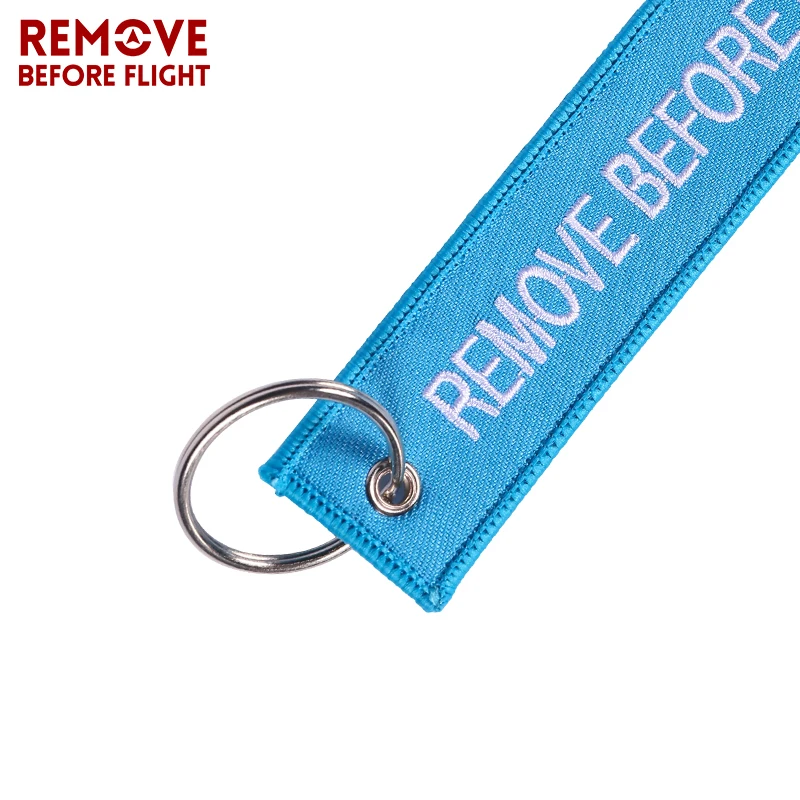Remove Before Flight Key Chains Berloques Important Tag Sky Blue Embroidery Key Fobs Chains Jewelry Aviation Gifts Chaveir3