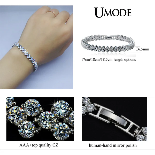 UMODE الأزياء العلامة التجارية تصميم روما AAA + زركون الأحجار الكريستال تمهيد الذهب الأبيض كولو سوار للتنس للنساء مجوهرات UB0001