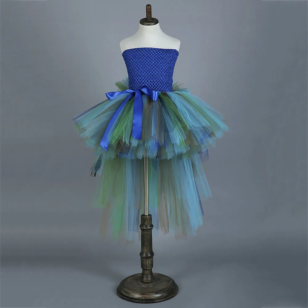 Elegant Long Tail Peacock Tutu Dress for Kids Girl Clothes Children Wedding Party Celebrity Carnival Peacock Dresses Ball Gown (2)