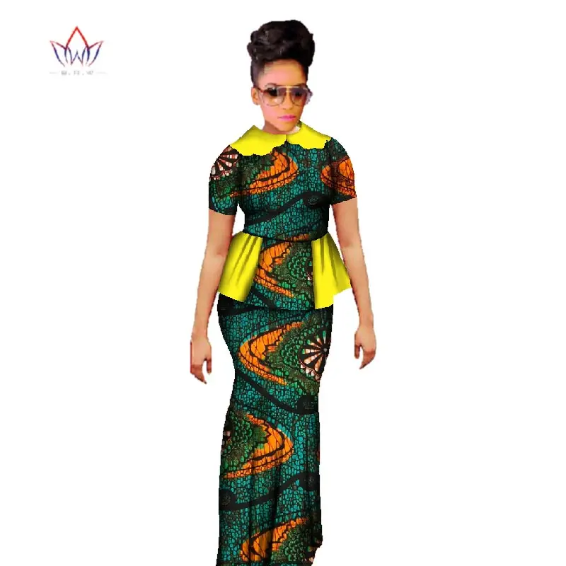 Африканская восковая юбка с принтом размера плюс Дашики, наборы, традиционная одежда для женщин, Базен Riche, Африканский комплект из двух предметов, юбка, WY397 - Цвет: 19