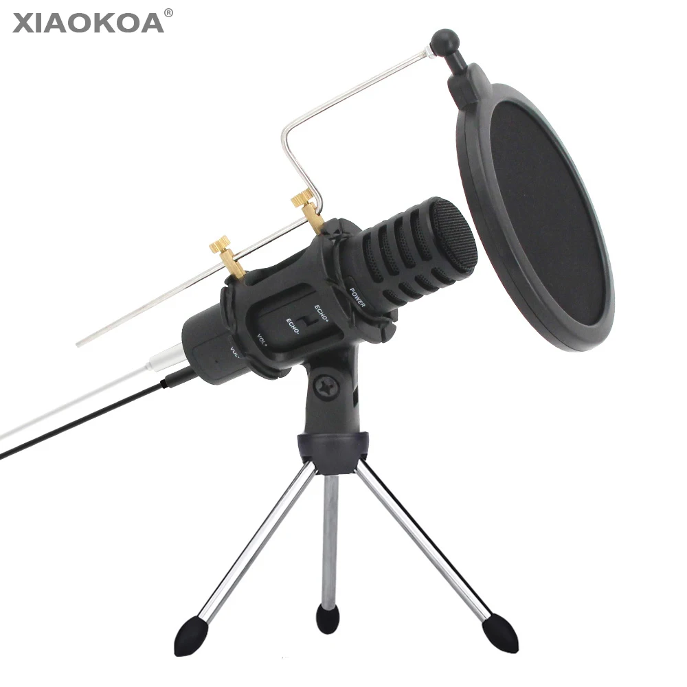 

Portable mini Condenser Microphone for phone With Stand Built-in Sound Card portable speaker Karaoke dual-layer acousticfilter