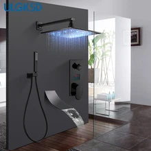 ULGKSD набор для душа из черной бронзы, светодиодный смеситель холодной и горячей воды с водопадом