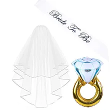 1 set Bridal Shower Wedding Veil Bride To Be sash Ring Balloon for Bachelorette Hen Night girls Party Decoration Favor accessory