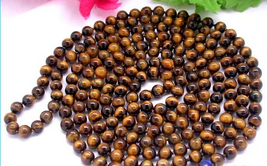 

Hot sale Free Shipping>>>>>LONG 100" 8mm round nature tiger's-eye necklace