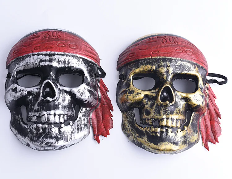 Жуткий, пугающий пиратский маска-Череп Скелет для женщин и мужчин для взрослых Полный Макияж лица вечерние античные золотые серебряные пластиковые маски на Хэллоуин