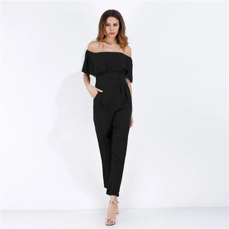 2019 г. летние женские новый шифон комбинезон слово off shoulder ruffle сексуальный с