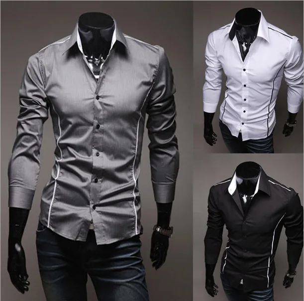 Для мужчин рубашка Мода хлопок тонкий Для мужчин с длинными рукавами высокое качество Повседневное черный/белый/серый Для мужчин рубашка