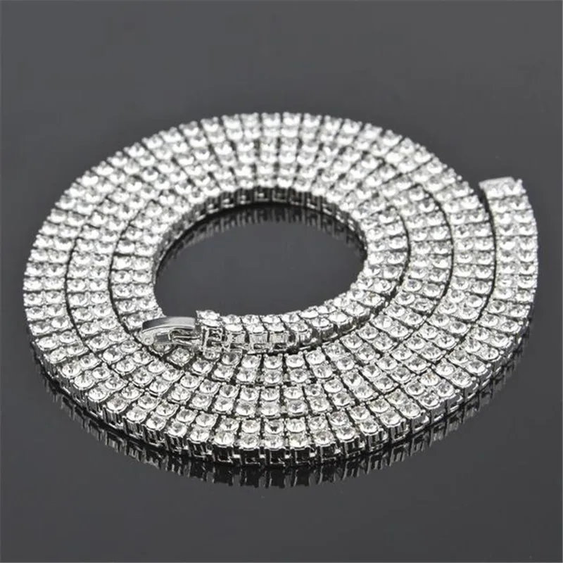 

2 Row CZ Iced Out Rhinestone Bling Tennis Chain Necklace Choker Micro Pave Cubic Zircon Copper Chain Gold Filled 30inch Hip Hop