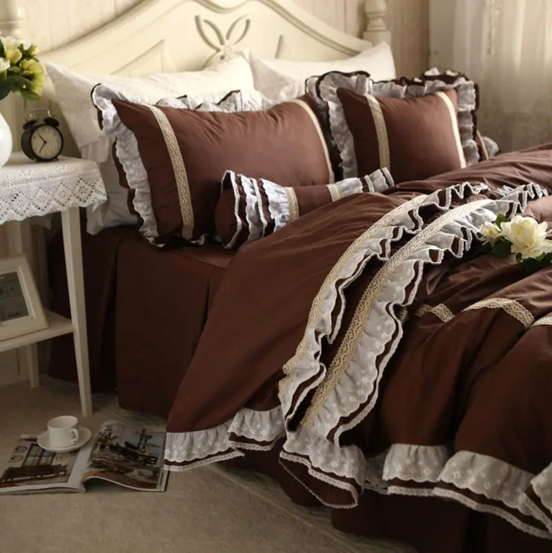 Luxury embroidered bedding set European style lace ruffle duvet cover