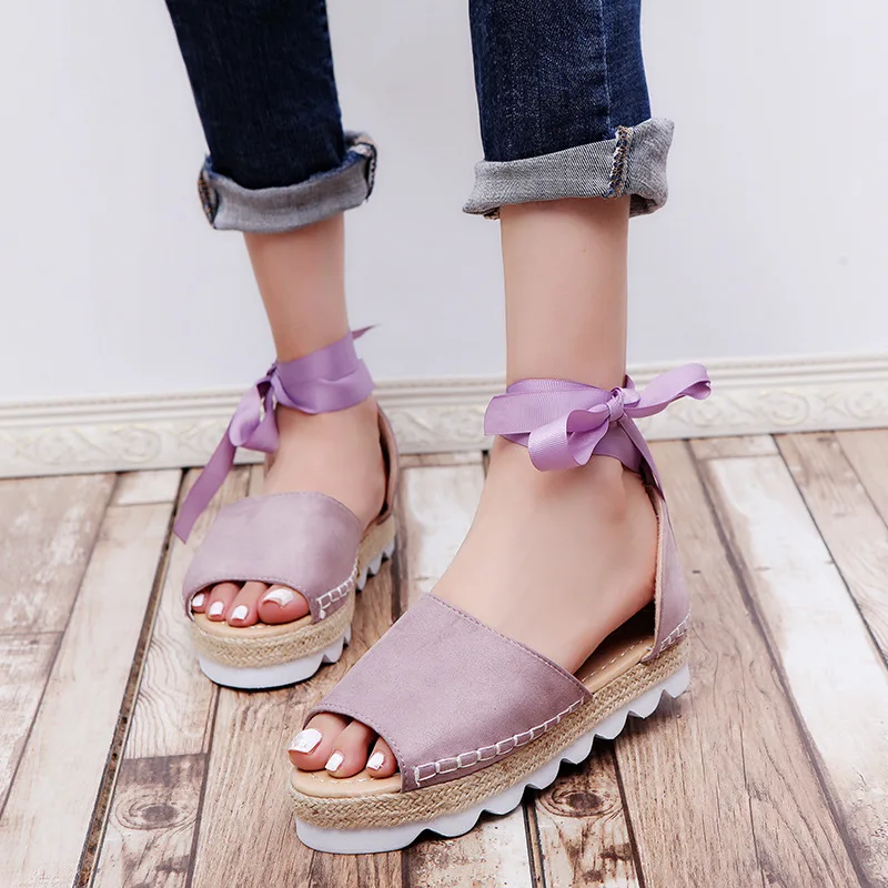 

Suihyung Women Ankle Strap Sandals Flock Flat Beach Shoes Casual Platform Slides Rome Gladiator Peep Toe Sandals Sandalias 34-43