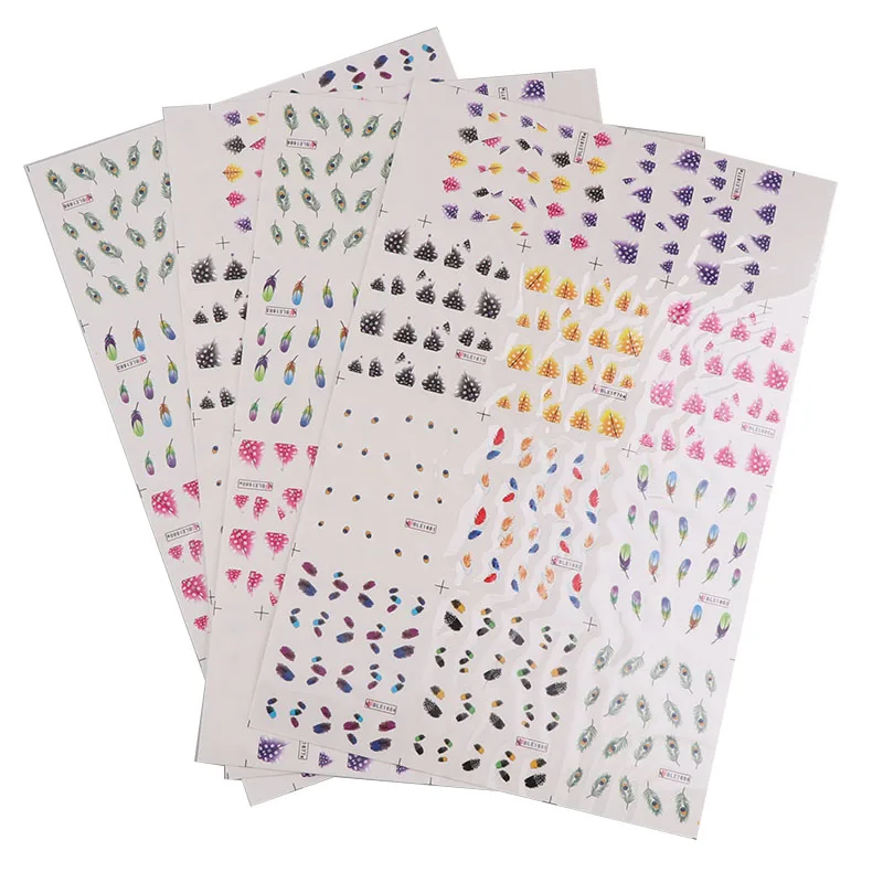 

1 Sheet(11 designs)Water Transfer Nail Art Sticker Harajuku Rainbow Feathers Nail Wraps Sticker Watermark Fingernails Decals