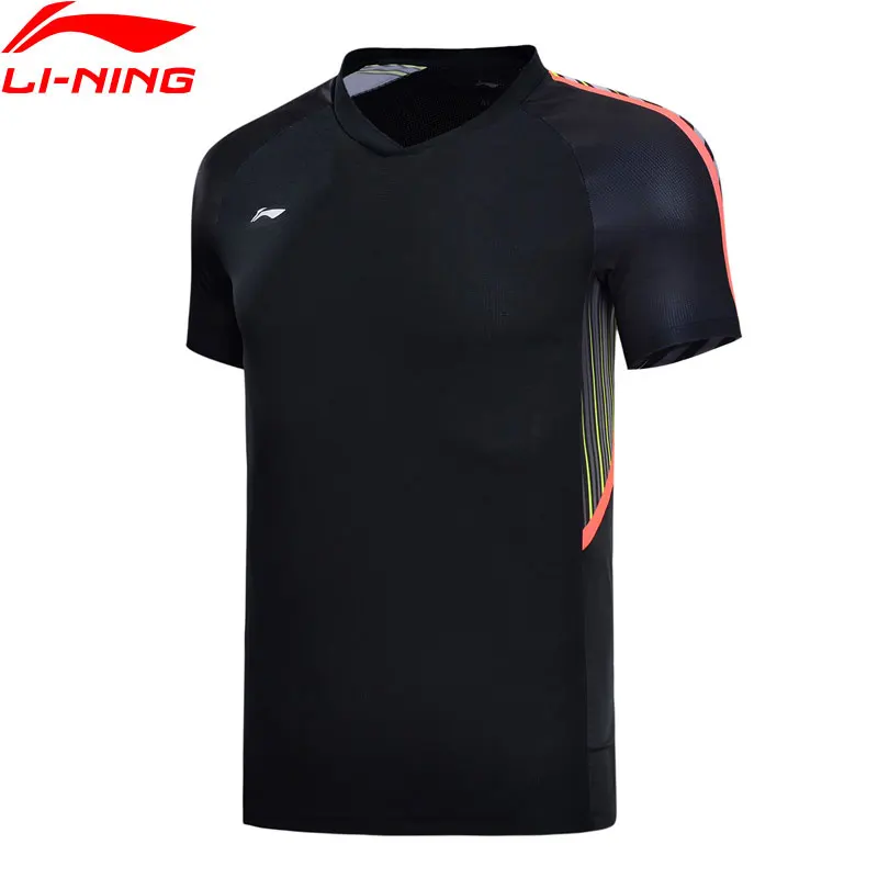 Li-Ning мужские футболки для бадминтона, спонсора сборной, обычная посадка, полиэстер, дышащая подкладка, Спортивная футболка AAYN165 MTS2779