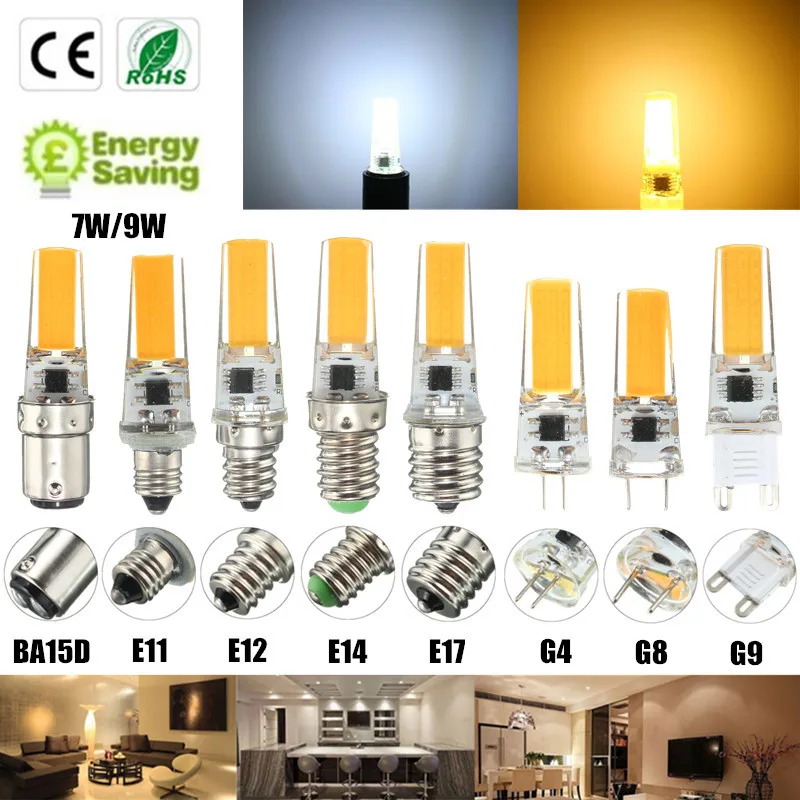 С регулируемой яркостью 7 Вт E12 E11 E17 G8 BA15D E14 G4 G9 светодиодный лампы Люстра COB Светодиодный прожектор белый/теплый белый