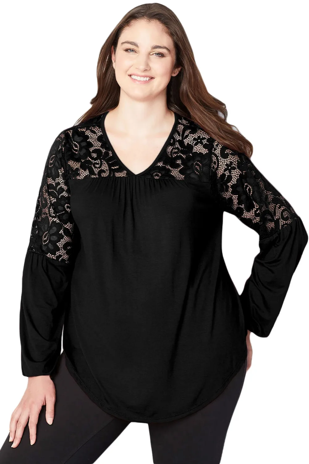 Black-Lace-Trim-Keyhole-Back-Plus-Size-Top-LC251528-2-1
