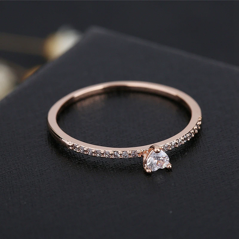 MIGGA изысканное розовое кольцо с покрытием золотого цвета в тонком стиле с кубическим цирконием и сердечком для женщин, вечерние, подарок, помолвка