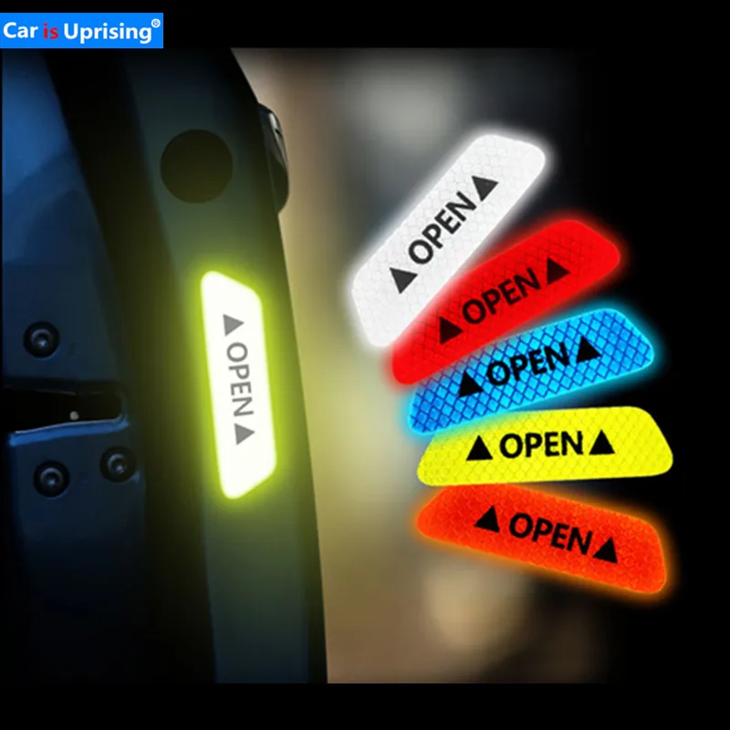 

4Pcs Warning Mark Reflective Tape Universal Exterior Accessories Car Door Stickers for Mitsubishi Lancer Evolution EVO X Pajero