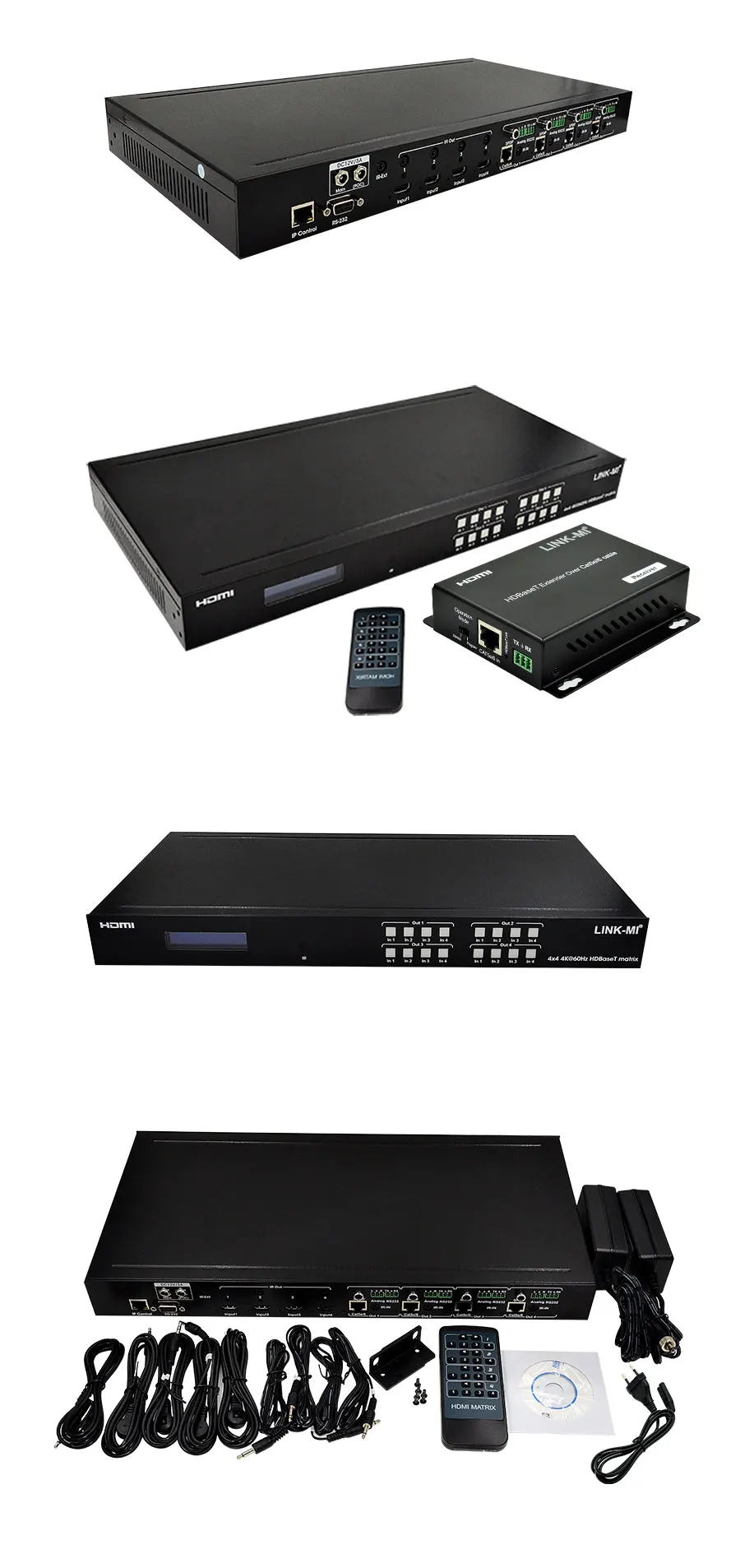 LINK-MI LM-MX07 4K2K HDBaseT 4x4 Matrix HDCP 2.2 compliant 4 HDMI input ports, 4 HDBaseT output ports 1080P POC  RS232 Control -10