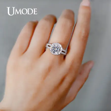 Online Umode Wedding Rings White Gold Color Jewelry For Women 2 Placeholder Umode Wedding Rings White Gold Color Jewelry For Women 2 Carat Aaa Cubic Zirconia Bands