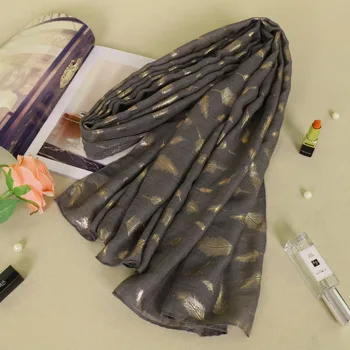 

Hot sale women gold glitter feather cotton viscose shimmer autumn long shawls hijab muslim scarves/scarf 10pcs/lot